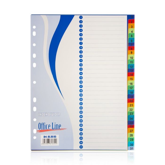 Цифровой пластиковый индекс-разделитель, OfficeLine, цветной, 1-31, 31 лист