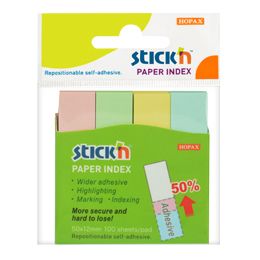 Index-uri din hârtie STICKn, culori pastel, 50x12 mm, 4 buc. x 100 file