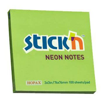 Блок для заметок 76x76мм/100л STICK`N, неон , 100 листов