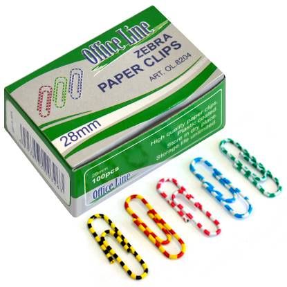 Скрепки OfficeLine 28 мм, 100 шт, цветные "зебра"